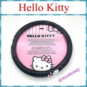 New HELLO KITTY Black Faux Leather Slip On Car Vehicle STEERING WHEEL COVER
